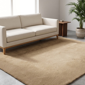 Beige Wool Hand-<b>Tufted</b> Non-Slip Soft Textured Medium Pile 10-14mm Thickness Cotton Silicone Backing Area <b>Rug</b> for Living Room - Product Image 2