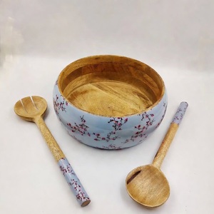 Tazón de madera natural de primera calidad con diseño impreso en esmalte, decoración para el hogar, tazón de madera para servir ensaladas y postres al mejor precio. - Product Image 6