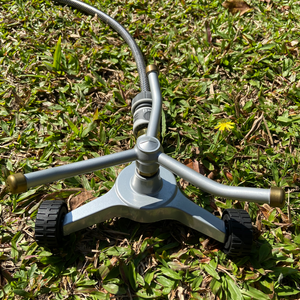 3-Arm Rotating Metal Wheeled Base Lawn Irrigation Sprinkler with 2-Year Warranty-Convenient Garden Watering Wheel - Product Image 3
