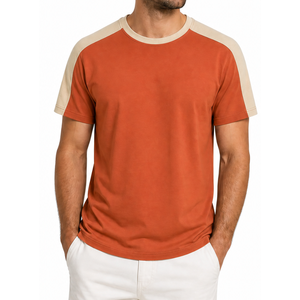 เสื้อยืดแขนราแกลนผู้ชายขายดี ตัดต่อสีที่ไหล่ สีส้มเบิร์นท์เบจ เรียบง่าย - Product Image 1