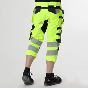 Men's High Visibility Capri Work Pants Reflective Stripes Multiple Pockets Elastic Waist Quick Dry Summer Wear - Product Image 4