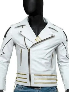 <b>Mens</b> Slimfit <b>White</b> Leather <b>Jacket</b> - Product Image 1