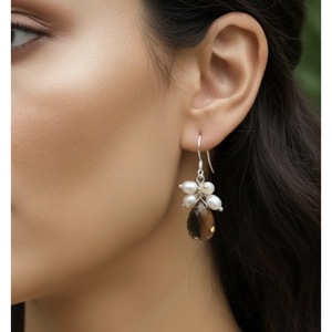 Boucles d'oreilles pendantes en perles de citron, en argent sterling 925, bijoux artisanaux de Jaipur, Inde, plaquées or 18 carats, vente en gros - Product Image 2