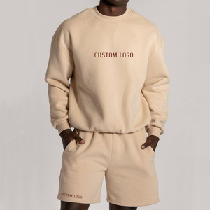 Newest 100% Cotton Fleece Blend Unisex Plain Hooded Oversize Turtleneck Blank Sweatshirt Shorts <b>Set</b> Winter High Street Men - Product Image 6