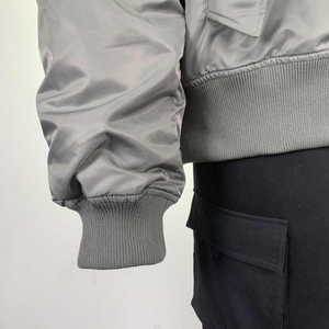 Chaqueta Bomber Gris para Hombre, Color Sólido, Cuello Alto, Cierre de Cremallera, Resistente al Viento, Informal, para Otoño, Material de Poliéster - Product Image 5