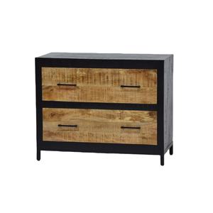 Mesita DE NOCHE DE DOBLE cajón de madera maciza de mango de estilo industrial moderno, mesita de noche con marco negro para dormitorio y sala de estar, uso doméstico - Product Image 3
