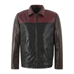 Custom 100% Genuine Lambskin Nappa Leather <b>Jacket</b> Multicolor Back Chevron Stripe Classic Collar Zip Front Casual Leather <b>Jacket</b> - Product Image 1