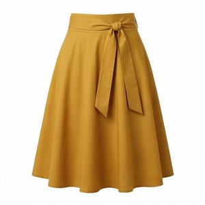 High Waist A-Line Satin Skirt With <b>Bow</b> Tie Elegant Knee-Length Solid Color Women's Skirt All Seasons Woven Fabric - Product Image 1