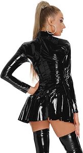 Combinaison en latex et cuir sexy pour femmes avec mini-jupe, ensemble de vêtements de club, costume fétiche, fournisseur OEM ODM - Product Image 2
