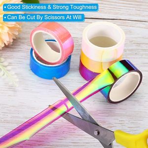 Cinta Adhesiva Metálica Holográfica Azul para Manualidades, Decorativa para Envolver Regalos, Rollo de Cinta Artesanal Impermeable - Product Image 4