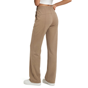 Women's Casual High Waist <b>Overalls</b> Regular Fit Straight Leg Elastic Waist Drawstring Solid Pattern Anti-Wrinkle Fleece Pants - Product Image 3