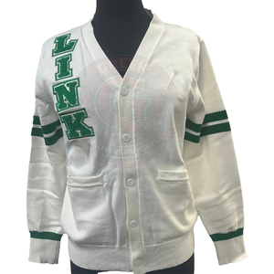 Cardigan en tricot vert pour homme, broderie de lettres, col en V, manches longues, en acrylique, style universitaire, pour l'automne - Product Image 2