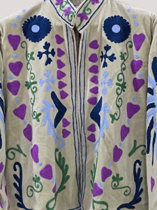 Hand Embroidered Floral Cotton Jacket Mandarin Collar Full Sleeve Plus Size Women'<b>s</b> Prairie Chic Spring Coat - Product Image 3