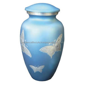 Urna de cremación de aluminio hecha a mano directa de fábrica mariposa azul grabado para adultos para funerales por Ambience Lifestyle - Product Image 1