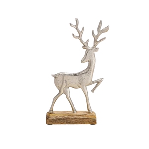 Décoration de table personnalisée en métal argenté en forme de tête de cerf, sculpture artisanale en bois avec base en bois et bois de cerf pour salon et hôtel - Product Image 6