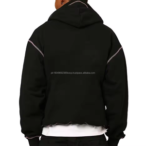 Ropa de calle personalizada 420 Gsm French Terry Hoodie Cropped Contrast Stitch Oversized Zip Up Hoodie - Product Image 2