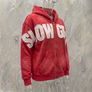 Snow Grace Red Hooded Zip-Up Fleece Sweatshirt Unisex Casual Winter Wear - Product Image 3
