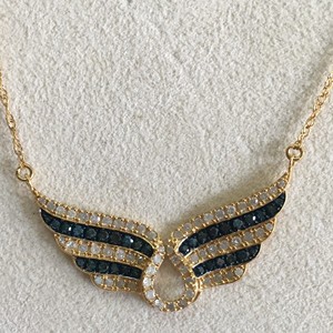 Women's Trendy Brilliant Cut Natural White Blue Wing Pendant Necklace 925 Sterling Silver Rhodium Plated <b>Rope</b> <b>Chain</b> 1.23 Ct Claw - Product Image 3