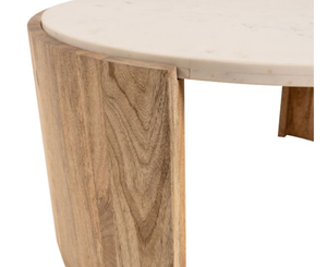 Modern <b>Round</b> Coffee <b>Table</b> Marble Look Top Solid Wood Base Living Room <b>Side</b> Center <b>Table</b> - Product Image 3