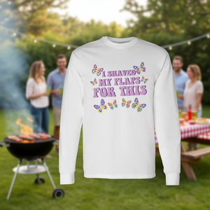 Camiseta de manga larga con estampado digital de cuello redondo unisex, divertida y con humor para adultos, con la frase: "Recorté las partes íntimas para esta camiseta de manga larga" - Product Image 3