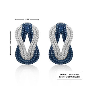 Pendientes Huggie Entrelazados con Diamantes Naturales Blancos y Azules Mejorados de Corte Redondo de 1.41 Cttw para Mujer en Plata de Ley 925 - Product Image 4