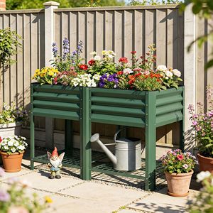 Fioriera Rialzata 80 cm in Acciaio Zincato con Ripiano Portaoggetti e Rivestimento Verde - Product Image 2