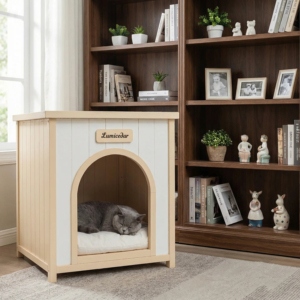 Nichoir pour animaux de compagnie en cèdre de qualité supérieure, blanc crème et jaune clair, pour petits chiens et chats - Product Image 1