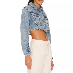 High Quality OEM Service Custom Made Short Length Women's Blue Cotton Jean <b>Jacket</b> Wool Lined Autumn Winter Plain Stretch Knitted - Product Image 6