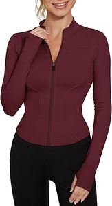 Top Deportivo de Manga Larga con Cierre y Cuello Alto para Mujer, Color Borgoña, Transpirable, Spandex, Poliéster, Color Sólido, Corte Ajustado, para Ocio - Product Image 5