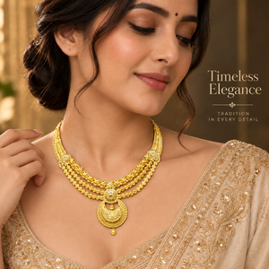 Joyería Étnica Nupcial India para Mujer |   Juego de collar chapado en oro de 24 quilates Jewel Space Royal Layered con aretes a juego para mujer - Product Image 2