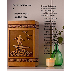 Handmade Wooden Cremation Urn | Surfer Memorial Ashes urn Funeral Memorial Keepsake by AYAANS - Product Image 6