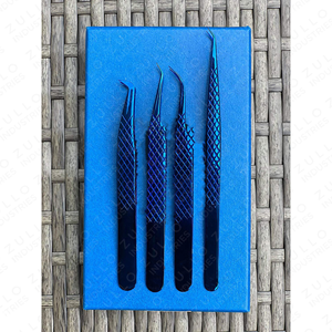 Diamond Grip 4PCS Volume <b>Lash</b> Extension Tweezers Set Stainless Steel Plasma Blue Eyelash Tweezers Professional <b>Kit</b> - Product Image 3