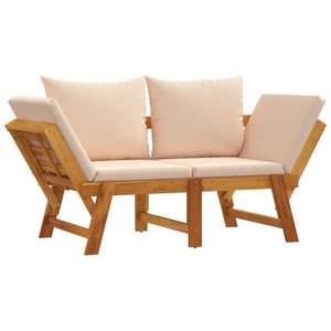 Banc de jardin en bois d'acacia avec coussins beiges pour usage en terrasse - Product Image 3