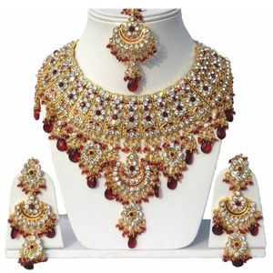 Lot de 5 ensembles de colliers vintage en cuivre, d'inspiration indienne Bollywood, pour mariée, designer, femme, mariage, fête, zircon royal doré - Product Image 2