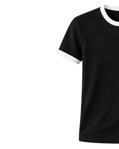 Camiseta Ringer Negra Personalizada para Mujer con Cuello y Ribete de Manga en Contraste Blanco, Top Casual de Verano de Manga Corta de Algodón para Streetwear - Product Image 2