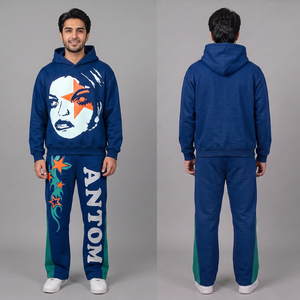 Conjunto Deportivo Casual para Hombre, Estampado, Transpirable, de Invierno, con Capucha, Chaqueta Deportiva con Cierre Completo y Pantalones, 2 Piezas - Product Image 2