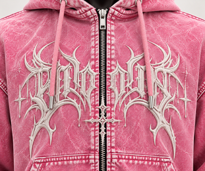 Direct Factory Custom Men's Acid Washed Denim Zip Up <b>Hoodie</b> Oversized Streetwear Zipper Contrast <b>Stitching</b> Gothic Embroidery - Product Image 4