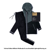 Ensemble de survêtement technique pour homme en tissu premium réfléchissant, coupe-vent, respirant et léger, avec blocs de couleur, idéal pour la course à pied