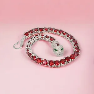 Solid 925 Sterling Silver Plated Tennis Bracelet With Red Crystal Rhinestones For Women Classic Style Party Jewelry - Product Image 3