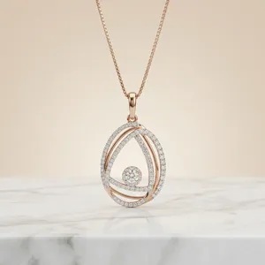 Pendentif et breloques en or rose 9 carats pour femme avec diamant naturel taille brillant rond, luxe pour tous les jours, clarté H Si1, certifié GGL - Product Image 4