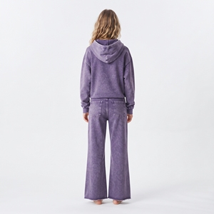 Conjunto Deportivo para Mujer, Sudadera con Capucha y Cremallera Completa, Pantalones Jogger de Pierna Ancha, Color Morado, Lavado Ácido, con Bolsillo Canguro - Product Image 4