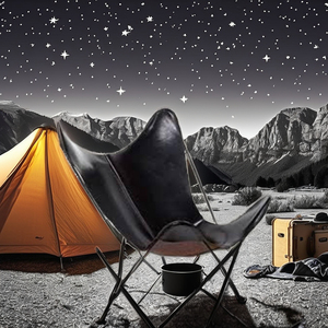 Silla Plegable de Comedor con Estructura de Hierro y Cuero Genuino para Camping, Viajes y Pesca, con Funda Extraíble, Diseño Moderno, Ahorro de Espacio, para Sala de Estar - Product Image 1