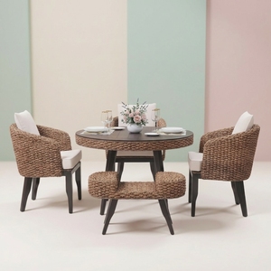 Modern Luxury Handwoven Rattan <b>Dining</b> <b>Chair</b> Polyester Cushion Waterproof Eco-Friendly for Outdoor Use Hotels Gardens Patios - Product Image 2
