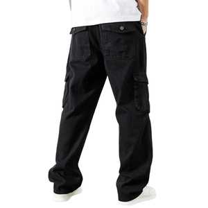 Men's Cargo Denim Pants Loose Fit Stonewashed Ripped Distressed Solid Color Streetwear Style Mid Waist Cotton Autumn Wear - Product Image 6