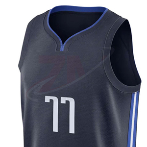 Camiseta de baloncesto para hombre, sin mangas, cuello en V, azul oscuro con número 77 blanco, estampado sublimado, uniforme de poliéster que absorbe la humedad - Product Image 4