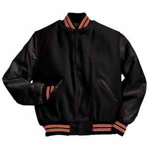 Stand Collar Black Wool Cartoon Print Varsity Letterman <b>Jacket</b> for <b>Winter</b> Season Chicago <b>Jackets</b> - Product Image 4
