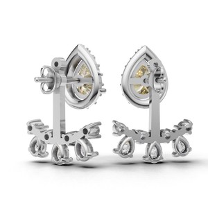 Boucles d'oreilles pendantes de luxe en or 18 carats avec diamant jaune taille poire et halo floral, certifiées IGI, cadeau de mariage pour mariée - Product Image 3