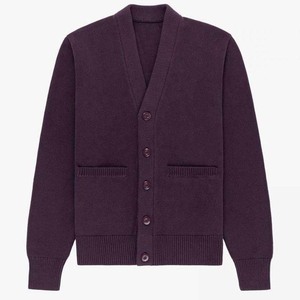 Cardigan tricoté violet pour femme, col en V, manches longues, broderie florale, respirant, style vintage, haut d'été - Product Image 1