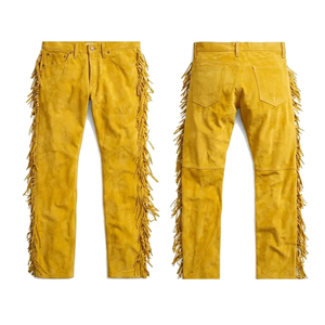 Pantalon en cuir pour homme, style western, en cuir de vachette véritable, coupe droite et taille mi-haute, grammage lourd, respirant, avec logo et taille personnalisables - Product Image 3