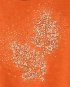 Camiseta de Algodón para Mujer Color Naranja Quemado con Estampado Floral de Pedrería, Top Casual de Manga Corta para Verano, Fabricante Personalizado, Suministro de Fábrica OEM - Product Image 5